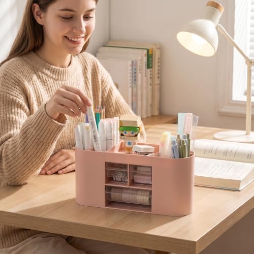 Makeup Organizer with Drawers, Vanity Storage Box, Pink