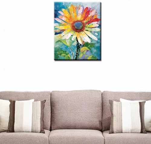 Yellow Floral Paint by Number for Adults Oil Painting for Kids,Paint by Number Blooming Plant Paint by Numbers Abstract Paint by Number Kits Graffiti Paint by Numbers for Beginner（DIY Frame）