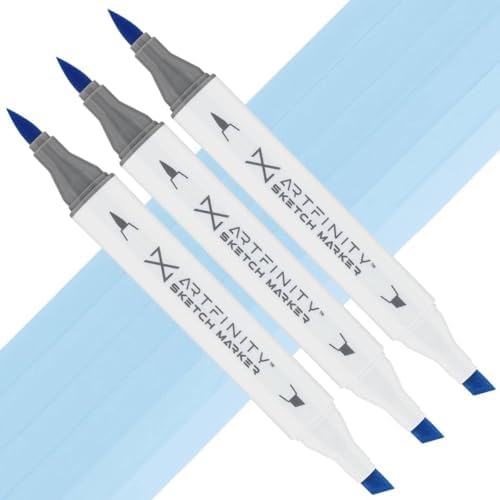Artfinity Sketch Markers - Set of 3 - Light Cerulean Blue B4-2, Vibrant, Professional, Dye-Based Alcohol Markers for Artists, Drawing, Travel, & More