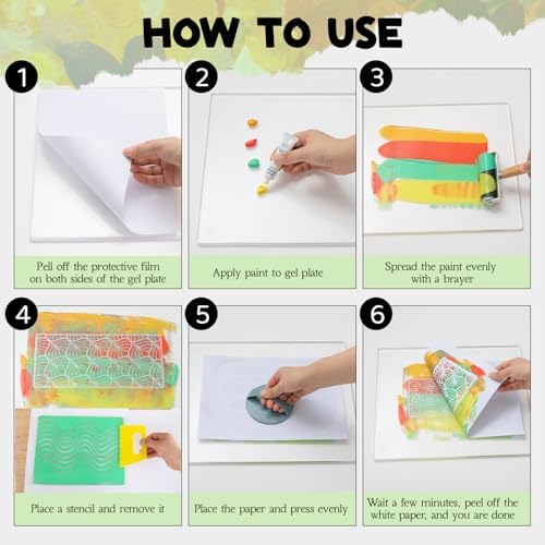 Faccito Gel Printing Plate Kit 8x10 & 5x7 Complete Beginner Gelli Plate Starter Set with Brayer, Paint & Tools Gel Print Kit for Card Making, Scrapbook & Mixed Media Art