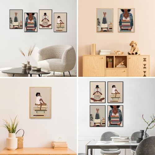 4 Pack Framed Paint by Numbers Kit for Adults, Book Lover, 8 x 12 Inch | DIY Acrylic Painting by Numbers for Beginners, with Wooden Easel, Reading Room Home Wall Decor, Stress Relief Craft Gift