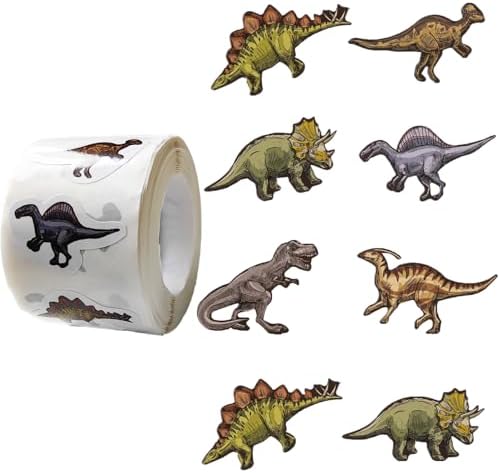 Dinosaur Stickers, 500Pcs Roll Cute Dino Stickers for Kids Waterproof Vinyl Stickers for Water Bottles Laptop Scrapbook Party Decor Classroom Rewards Birthday Gifts