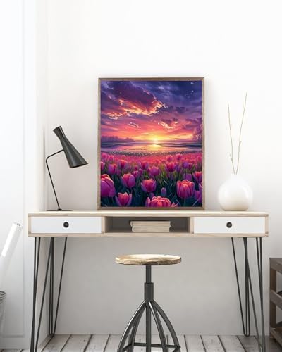 Tulip Flower 5D DIY Diamond Painting Kits for Adults, Diamond Art Kits for Beginners, Full Drill Dot Painting Gem Art Kits for Home Wall Decor11.8 x15.7 Inch