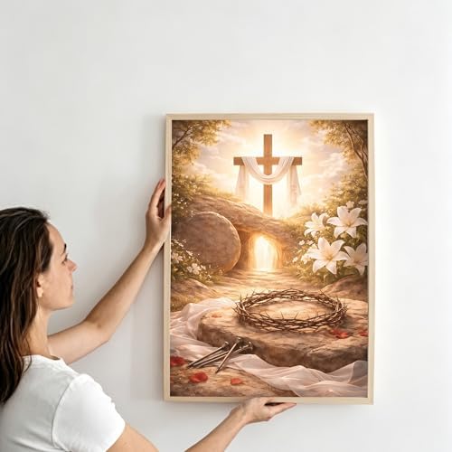 ckdiluy Cross Easter Diamond Art Kits for Adults Beginners, 5D DIY Religious Diamond Painting Kits, Full Round Drill Diamonds Dots Gem Art Crystal, Home Wall Decor 12X16 Inch