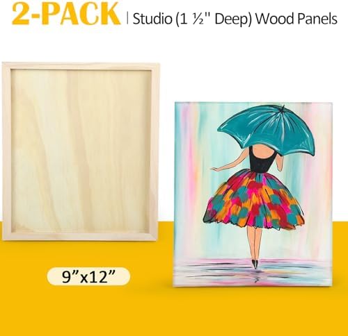 Falling in Art 2 Pack 9x12'' Unfinished Gallery Birch Wood Canvas Panels | 1 1/2" Deep Art Cradle Boards for Painting, Pouring, Burning,Epoxy Resin, Laser Engraving Cutting