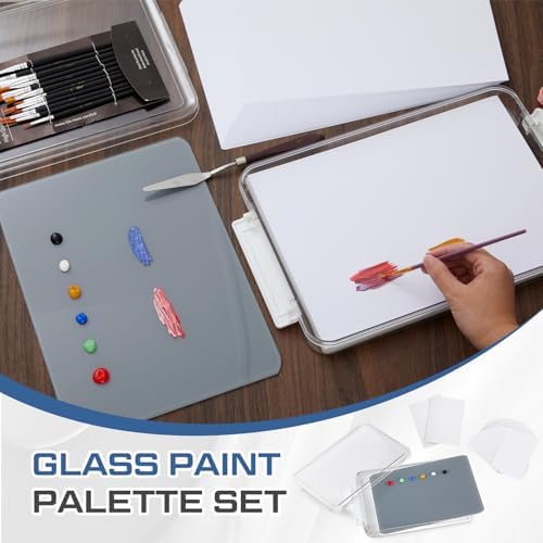 Nuanchu 1 Pcs 9 x 12 Inch Glass Palette for Oil Painting, Neutral Grey | Airtight Keep Wet Palette Container, 40 Sheets Disposable Paper, Keeps Paint Fresh, for DIY Color Mixing Beginners