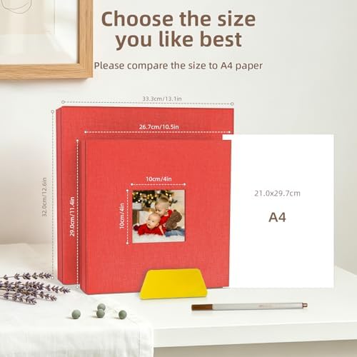 Popotop Photo Album Self Adhesive with Picture Display Window,40 Pages DIY Scrapbooking Supplies Kit for 4x6 8x10 Picture,Linen Cover Memory Book for Baby Wedding, with Scraper and Metallic Pen