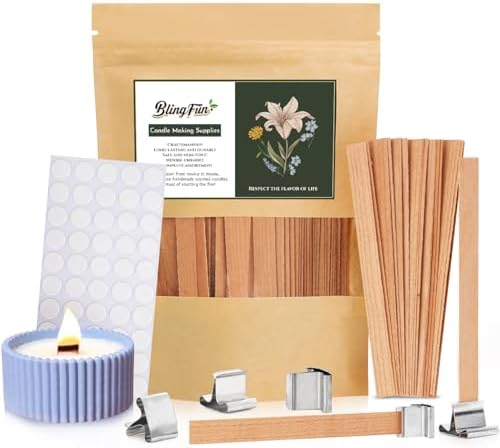 300pcs Wood Wicks for Candles Making,100pcs Wooden Candle Wicks and Base, Wick Stickers,for Soy Wax, Beeswax, Coconut Wax - DIY Candle Making Supplies for Beginners & Professionals