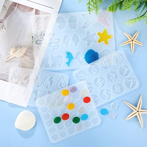 Patelai 4 Pcs Resin Earring Molds for Jewelry Making Kit, Mermaid Ocean