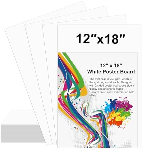 25 Pcs 12" x 18" Poster Board White Poster Board Paper Bulk 250 GSM Thickness Vision Boards Smart PosterBoard for Drawing School Arts Craft Projects Presentations Scrapbooking Blank Graphic Display