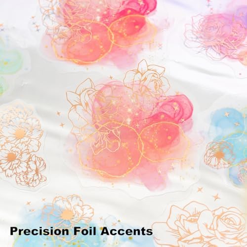 60 Pcs Gold Foil Watercolor Floral Stickers for Scrapbooking
