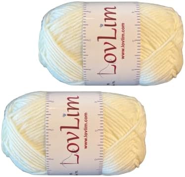 Yarn Pack, 2 skeins of 50g Each, Soft Cotton Yarn for Crochet and Knitting, Craft DK Amigurumi Yarn (White Cream)