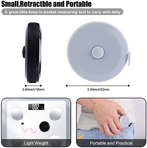 Measuring Tape Retractable, 60 Inch Soft Fabric Tape Measure for Body, Push Button Sewing Measurement Tape for Cloth Waist(3 Pack/Silver Black White)