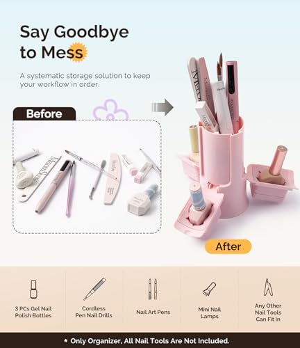 MelodySusie Nail Polish Bottle Holder and Nail Art Tools Organizer Pink