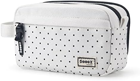 Sooez High Capacity Pencil Case,Durable Pencil Bag Pouch Organizer, Pen Case Portable Journaling Supplies with Easy Grip Handle & Loop, Asthetic Supply for Adults, Black & White