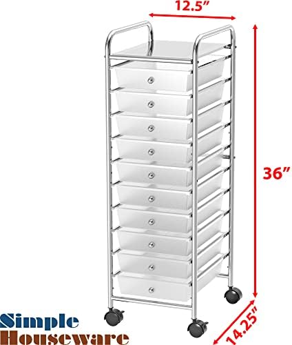 Simple Houseware 10 Drawers Rolling Utility Cart Organizer, Chrome