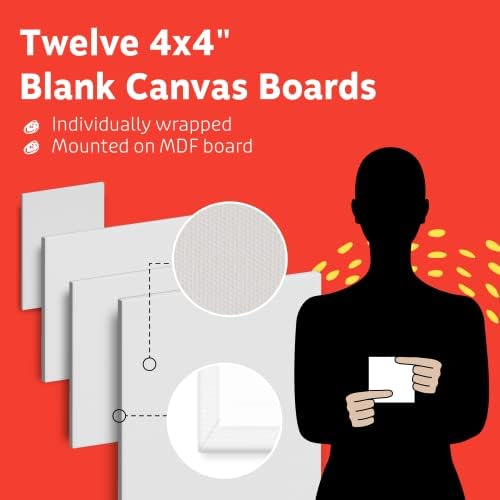 Artlicious Small Canvases for Painting - Pack of 12, 4 x 4 Inch Blank White Canvas Boards - 100% Cotton Art Panels Mini Canvas Bulk for Oil, Acrylic & Watercolor Small Painting Canvas