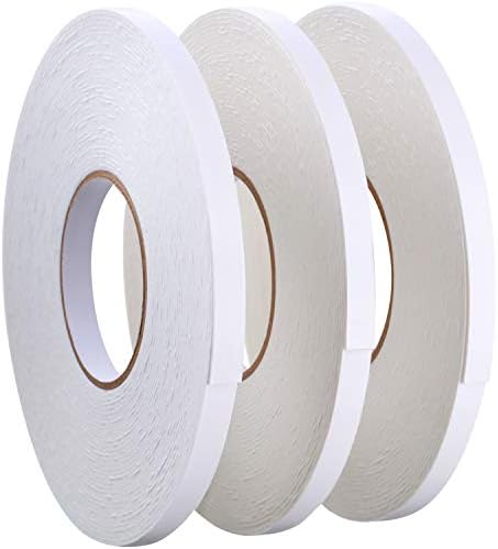 Zonon 3 Rolls Double Sided Foam Tape, 1/2 Inch by 50 Feet, White