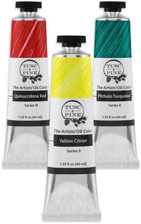 Tusc & Pine Artist Oil Paint - 40 ml Set of 3- Assorted Mixing Colors -Non-Yellowing, Rich & Creamy Consistency, Maximum Pigment Load, Small Batch Milled Oil Paints Developed for Professional Artists