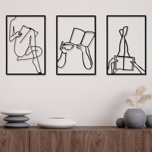 CHENGU 3 Pieces Metal Minimalist Abstract Woman Wall Art Line Drawing Wall Art Decor Single Line Female Home Hanging for Kitchen Bathroom Living Room