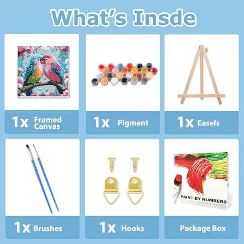 Bird Paint by Numbers with Frame, Bird Paint by Numbers for Adults 10x10 in | Framed Paint by Numbers with Easel, Acrylic Painting by Numbers, DIY Arts and Crafts for Gifts or Home Decor