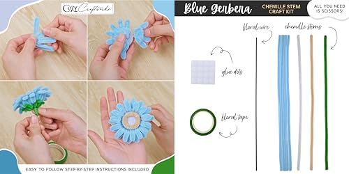 WeVeel Chenille Stem Flower Craft Kit for Adults – Create 6 Colorful Blooms (Lily, Rose, Calla Lily, Tulip, Gerbera & Daisy) – Relaxing DIY Arts & Crafts Kit with All Supplies