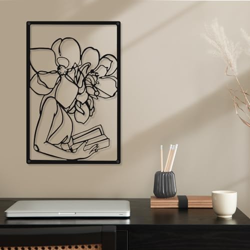 CHENGU 3 Pieces Metal Minimalist Abstract Woman Wall Art Line Drawing Wall Art Decor Single Line Female Home Hanging for Kitchen Bathroom Living Room