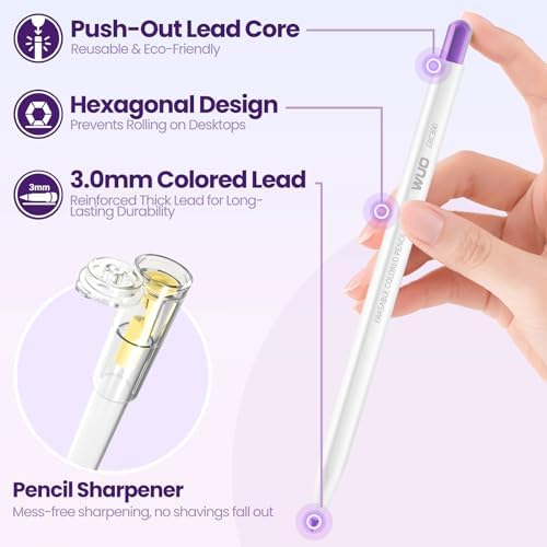 WUO 3.0mm Mechanical Colored Pencils 36PCS with 36 Lead Refills