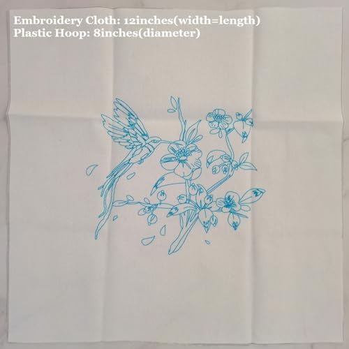 Esffaci Embroidery Starter Kit for Adult Beginner with Hummingbird‌ Flowers Pattern Hand Embroidery Set with Embroidery Cloth Hoop Needle Threader Embroidery Floss and Instruction