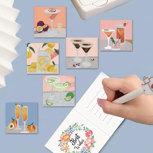 DDGYP 6 Pcs Cocktail Diamond Art Cards with Envelopes,Size 5.9×5.9inch