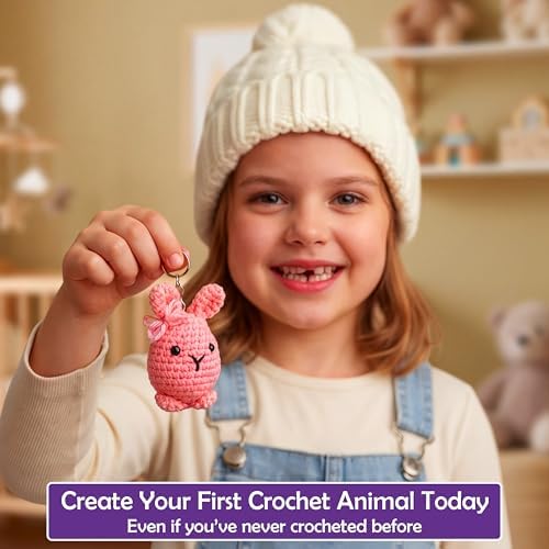 A-URA Learn to Crochet Kit for Beginners Kids and Adults, Premium 4 Animal Pattern Beginner Crochet Kits with Easy Tube Yarn & Step-by-Step Video Tutorials (Forest Friends–Standard Size)