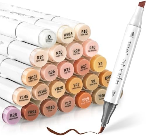 SFAIH Skin Tone Alcohol Markers Brush & Chisel [25 Diverse Portrait Colors] | Soft Reversible Brush Art Markers for Portrait Hair Skin Anime Character, Seamless Blending - Artists/Creators & Refillable