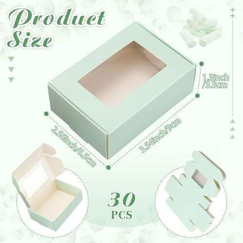 Zonon 30 Pcs Mini Kraft Soap Boxes with Window Homemade,Light Green