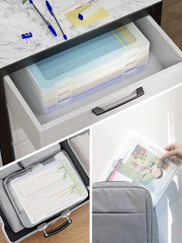 4-Pack A4 Plastic Paper Organizer Box, Scrapbook Storage for 8.5” x 11” Letter Papers, Portable Document Holder, Photo Storage Box Sticker Art Supplies Organizers, 12” x 9” Inner Size