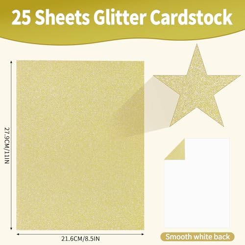 25 Sheets Light Gold Glitter Cardstock 92lb Thick Sparkle Paper 8.5" x 11"