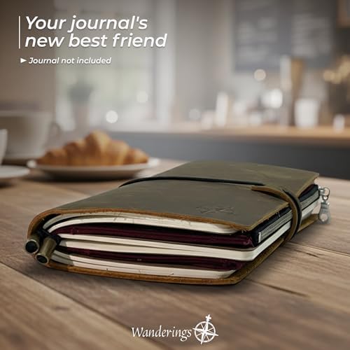 WANDERINGS Zipper Case Card Sleeve Holder Travelers Journal Accessory for Regular Size Refillable Travel Journals - 4.25" x 8.25" - 100% Cotton Fabric Planner Accessories for Standard Notebooks