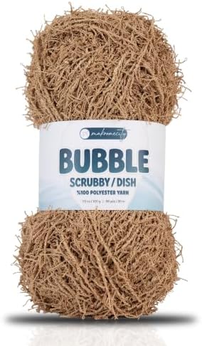 Makromecity Bubble Scrubby Yarn - 100% Premium Polyester Yarn for Crocheting and Knitting - 3.5 Oz (100g), 98 Yds (90m) - Ideal for Dishcloths, Crafting & Bath Washcloths (Tabac, 1 Skein)
