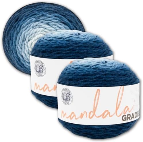 Lion Brand Yarn, Mandala Gradient Variegated Yarn, Steel Blue, 3 Pack