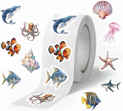 1000PCS Ocean Animal Sticker Roll, 2 Rolls 10 Designs Sea Life Stickers
