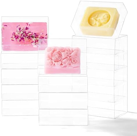 100PCS 3.5x2.36x1.2 Inch Clear Plastic Soap Boxes Packaging - Small Bakery Favor Boxes for Macarons, Cookies & Candies, Perfect for Homemade Soap Gifts, Wedding & Birthday Parties