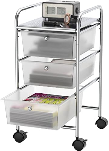 Simple Houseware 3 Drawers Rolling Utility Cart Art Craft Organizer, Chrome