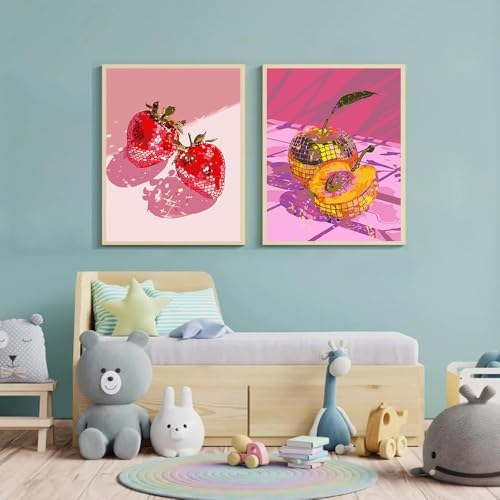 4 Pack Disco Fruits Paint by Numbers for Adults with Framed Canvas 8x12inch