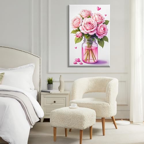 ATDMS Paint by Numbers Kit for Adults with Frame Flowers Paint by Number with Easel Floral Adult Paint by Number Kits Framed Canvas DIY Acrylic Oil Painting Kits for Home Wall Decor 8x12 Inch
