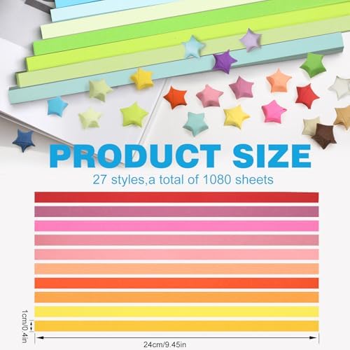 FoDau770 Solid Color Star Paper Strips - 1080 Sheet, 27 Colors