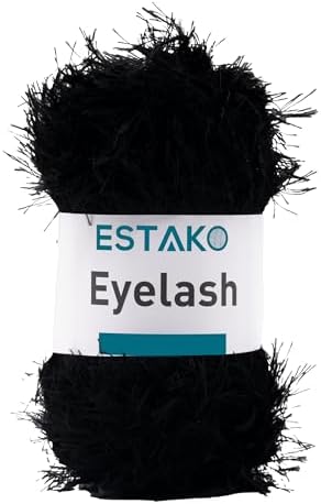 Estako Eyelash Yarn, Soft Fuzzy Faux Fur for Crochet and Knitting, Black