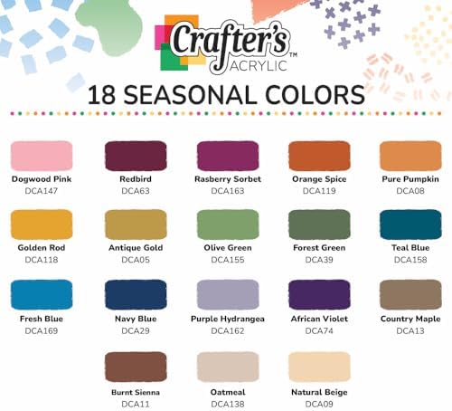 DecoArt Crafter’s Acrylic Fall Colors Paint Set, 18 (2 fl oz/59 ml) Assorted Matte Finish Colors, DIY Arts And Crafts Acrylic Paint, 36 Fl Oz(Pack of 1)
