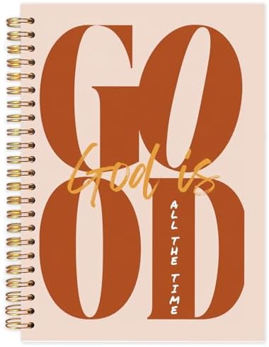 Yhtrg God Is Good Christian Spiral Hardcover Notebook, Orange Brown Inspirational Writing Journal, Religious Faith Prayer Notebook for Bible Study Daily Journaling, 5.5x8.3
