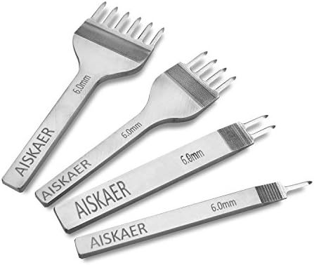 Aiskaer Leather Stitching Punch Set, Diamond Chisel Tools, 6mm White Steel 1/2/4/6 Prong for Leather Craft DIY