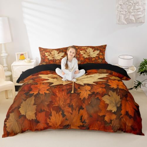 Erosebridal Maple Leaf Duvet Cover Queen Size Autumn Fall Bedding Set for Adults Teens Women Boho Vintage Comforter Cover Modern Abstract Bedclothes Room Decor