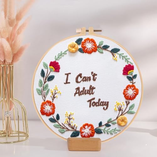 Topapfo Funny Embroidery Kit with Tutorial for Beginners Adults, Hand Embroidery Pattern with Hoops Thread Needles Tutorials